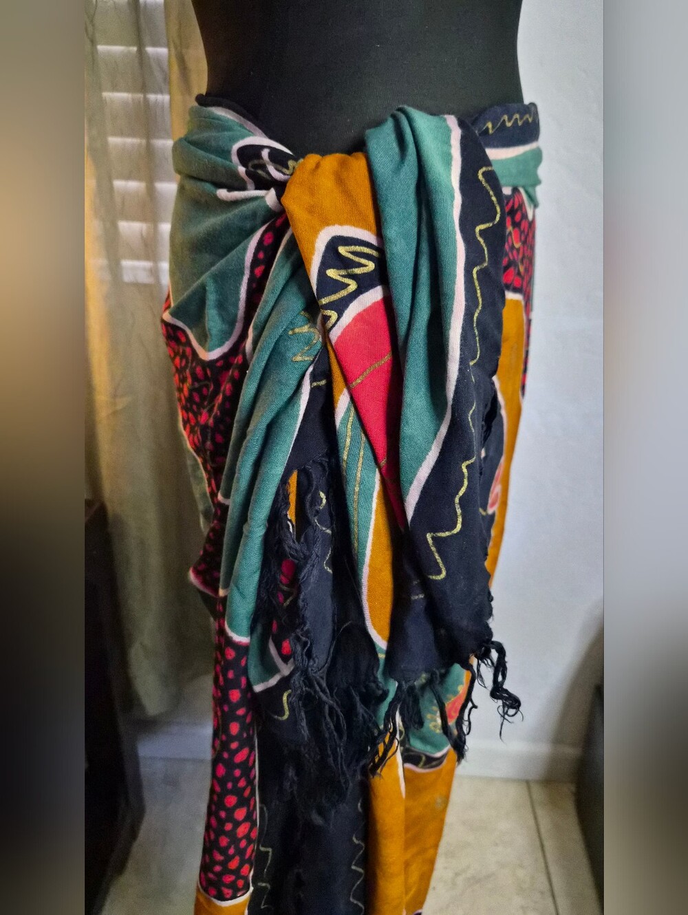 Vintage Koko Knot Abstract Fish Print Sarong Beach Cover Up Wrap One Size - Picture 7 of 10